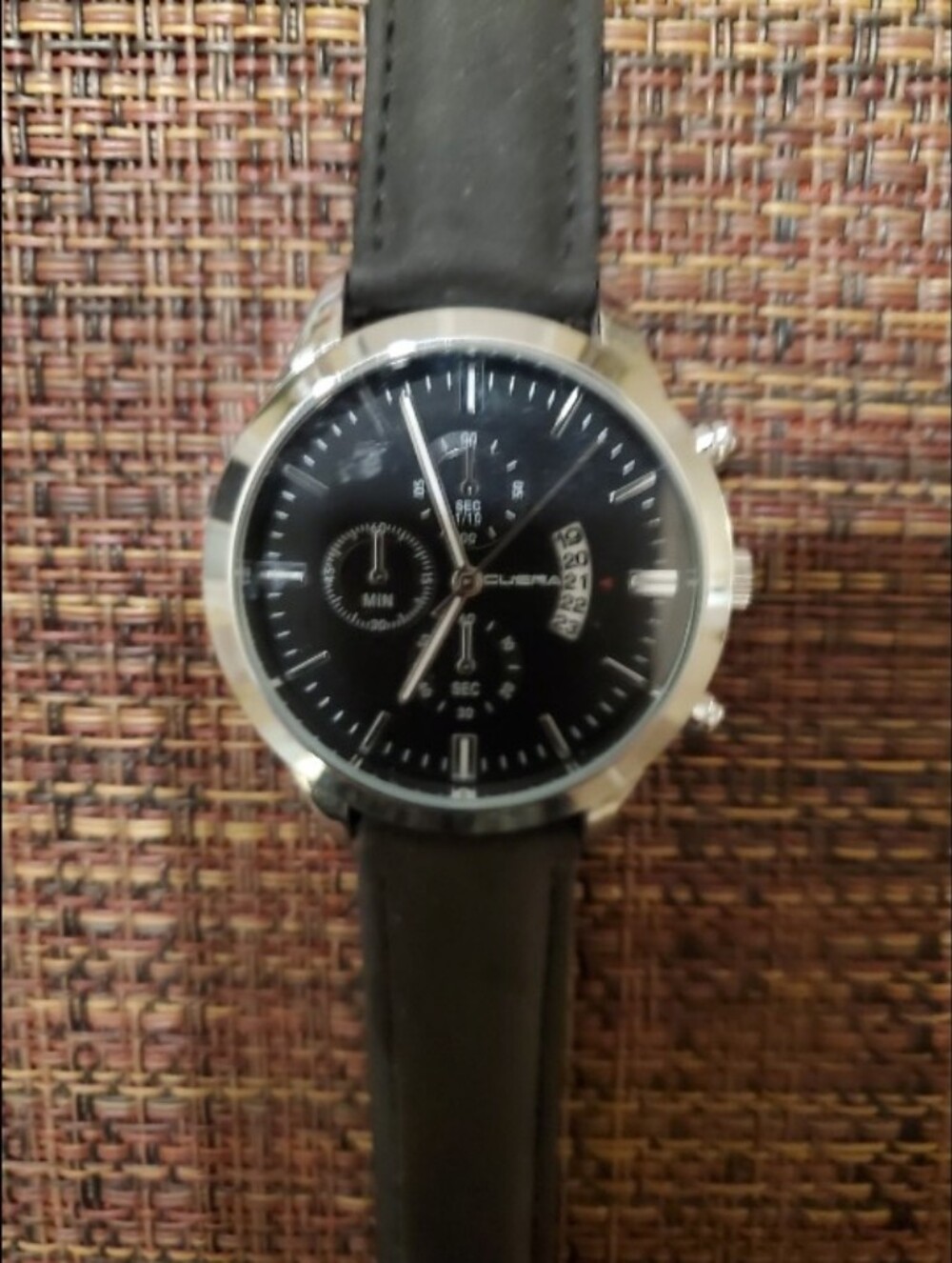 Classic Cuena Black Dial Men's Chronograph Watch with Black Strap